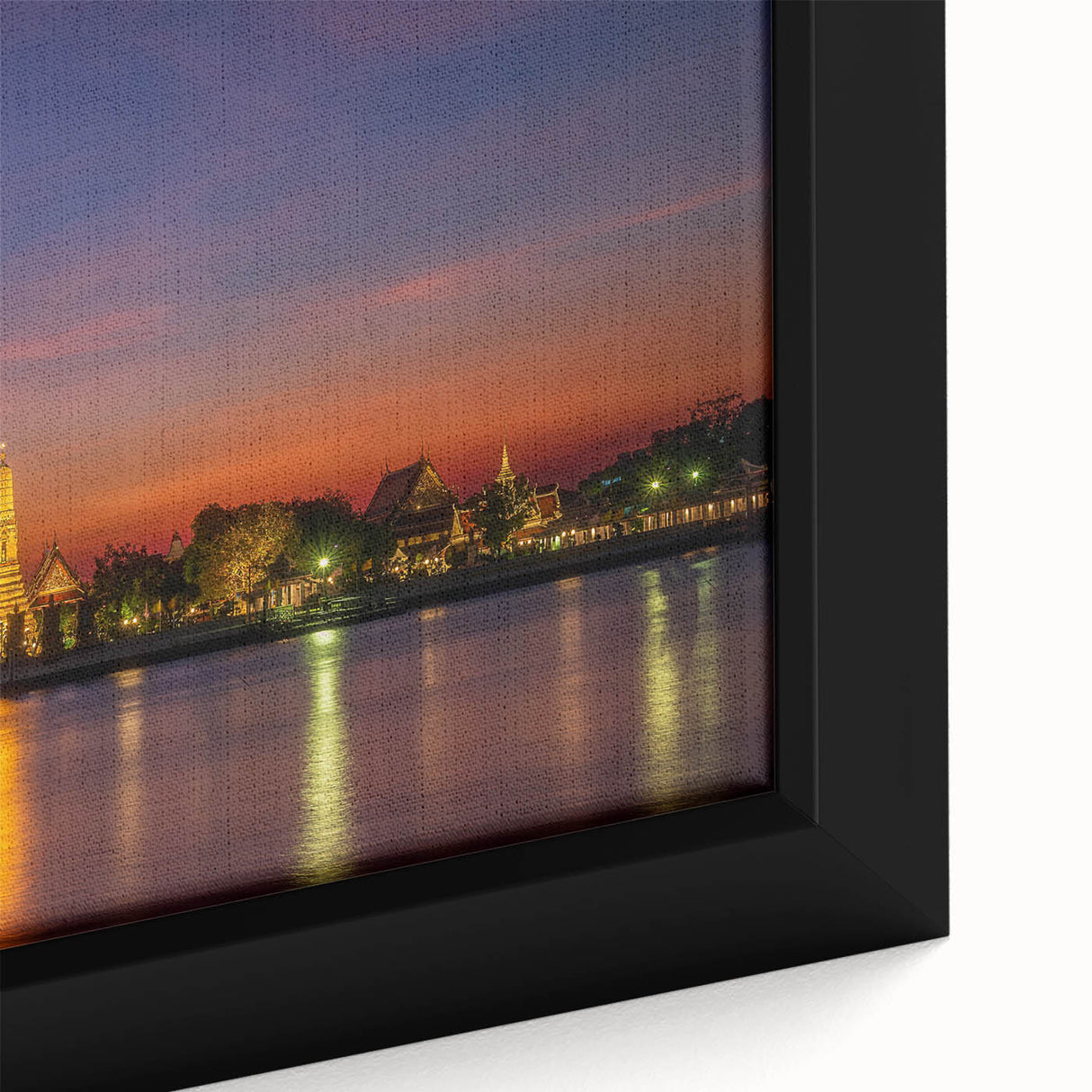 Extra large framed canvas depicting a textured, colorful Bangkok cityscape on a black background.
