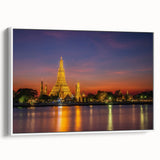 Vintage poster art of Bangkok skyline in vibrant colors on extra large framed canvas, ideal for living room decor.