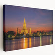 Side view of a large stretched canvas depicting the Bangkok skyline in muted gray and blue tones, ideal for kitchen wall art.