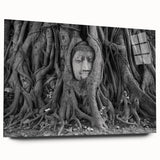 Large abstract wall art depicting a serene Thai landscape in muted greens and blues on acrylic glass.