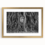 Extra large abstract art print of a textured Thai scenery in muted gold tones, framed with a mat.