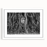 Abstract art print of a Thai landscape in muted earth tones on a framed white mat, ideal for dining room decor.
