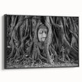 Black and white wall art featuring a Thai landscape on a framed canvas, suitable for bedroom decor.