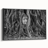 Black and white wall art featuring a Thai landscape on a framed canvas, suitable for bedroom decor.