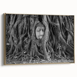 Framed canvas featuring a vintage-style Thai landscape in muted gold and black tones, ideal for bedroom wall decor.
