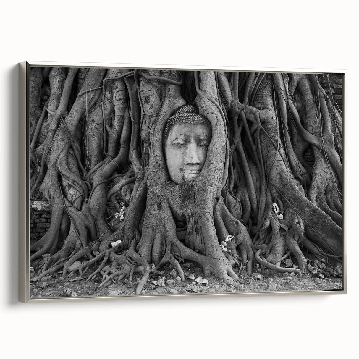 Framed canvas featuring a vintage-style landscape art painting of a Thai scenery in colorful hues.
