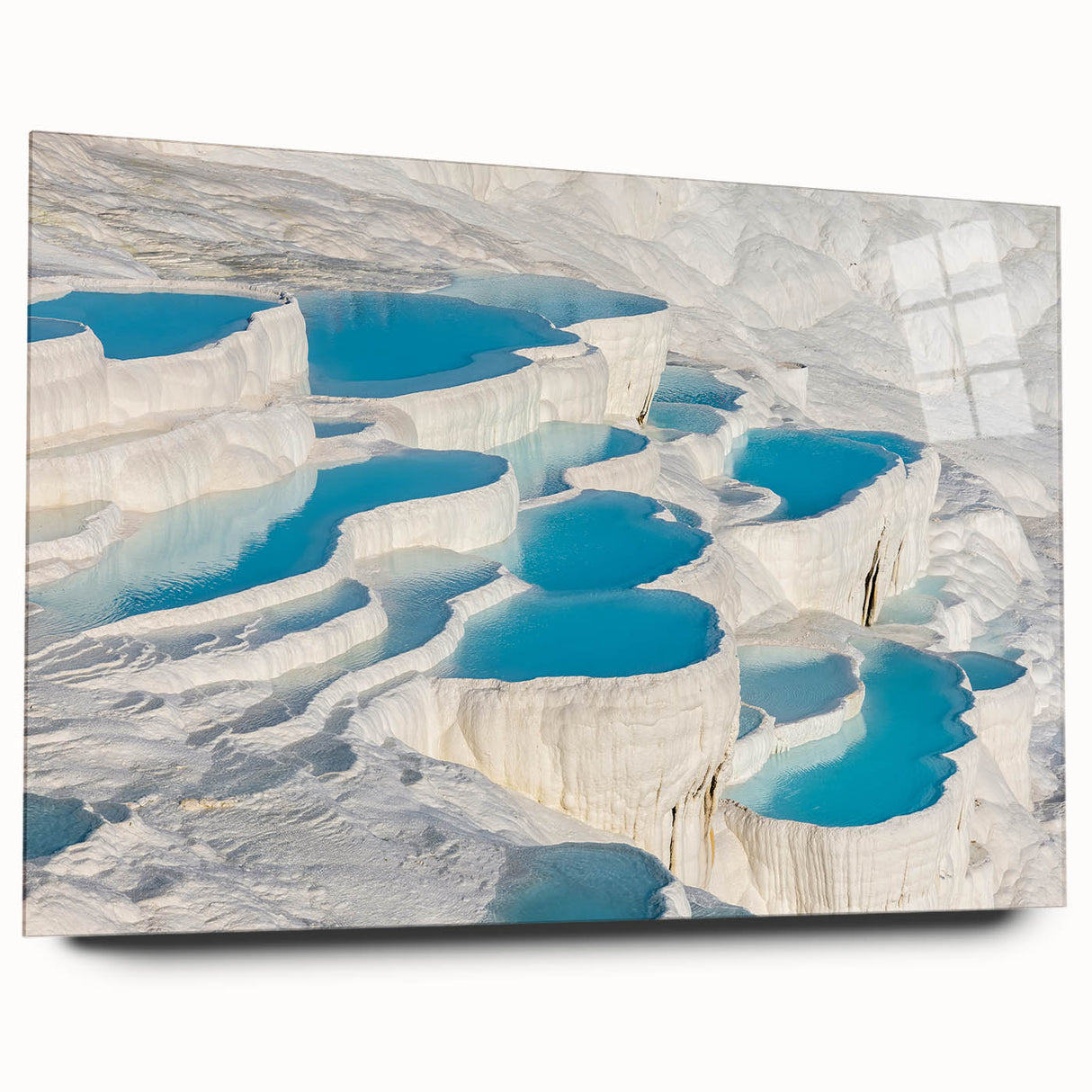 Large abstract wall art of a Turkish landscape in muted earth tones on acrylic glass, ideal for bedroom or dining room decor.