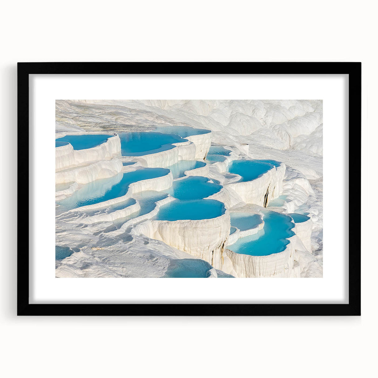 Extra large abstract art print of a colorful, textured scenery depicting a Turkish landscape, framed in black.
