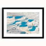 Extra large abstract art print of a colorful, textured scenery depicting a Turkish landscape, framed in black.