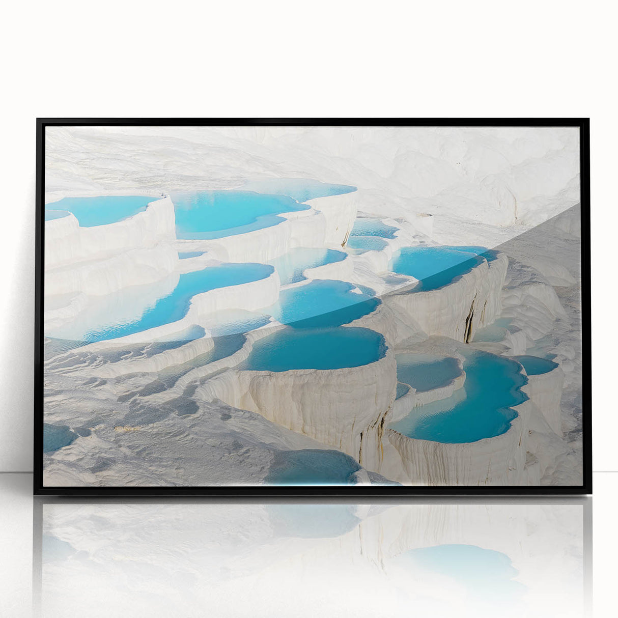 Large abstract wall art depicting a minimalist Turkish landscape in muted earth tones, framed in black acrylic.