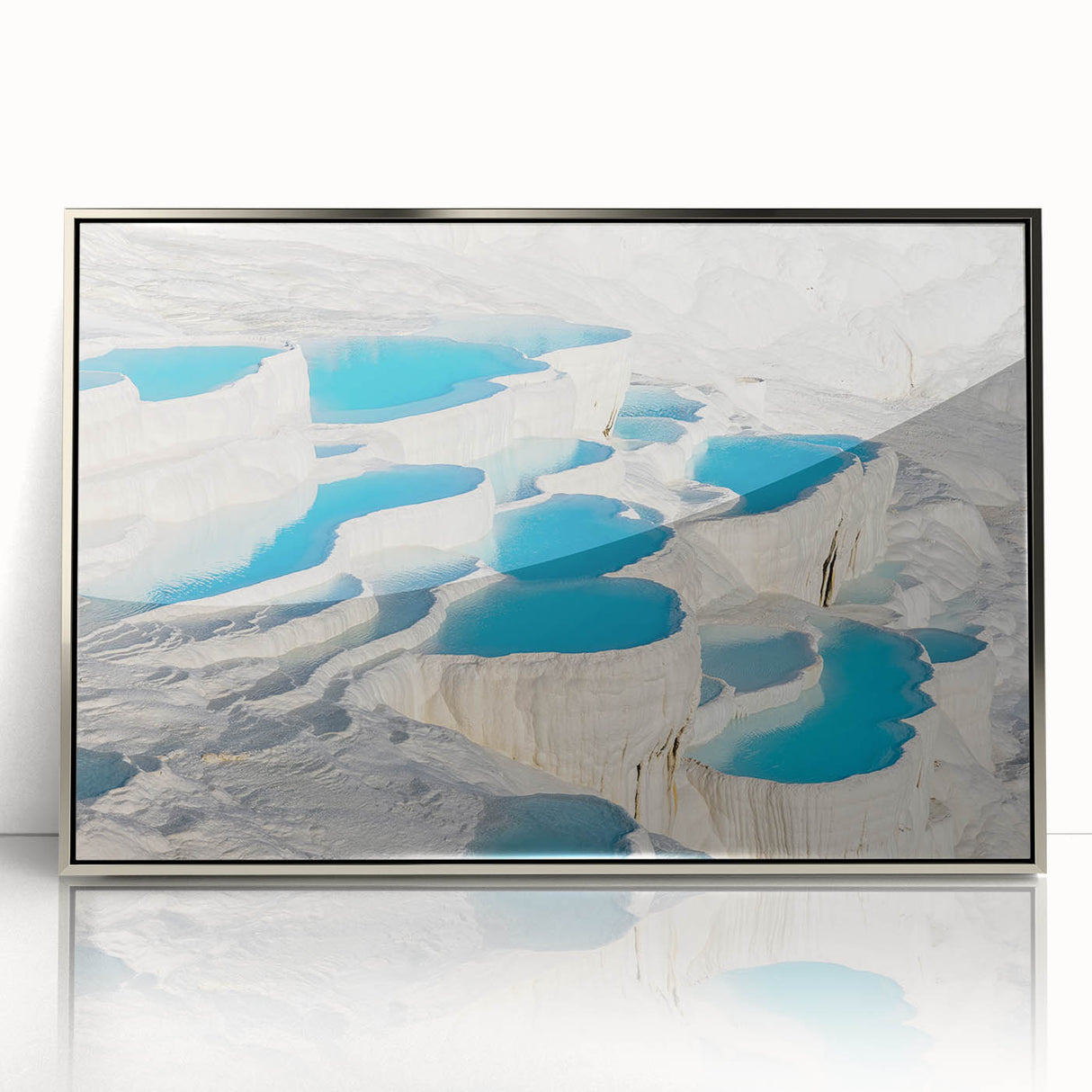 Mid-century modernist art depicting a Turkish landscape in muted earth tones on a framed acrylic panel.
