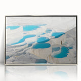 Mid-century modernist art depicting a Turkish landscape in muted earth tones on a framed acrylic panel.