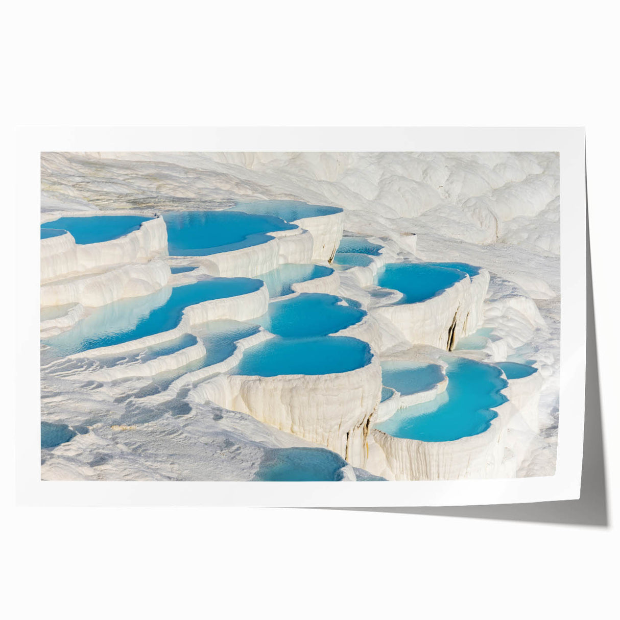 Large rolled canvas print depicting a serene Turkish landscape in soft pastel hues, ideal for dining room wall art.