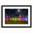 Extra large abstract art print of colorful, textured Brisbane scenery on a black framed canvas, ideal for living room decor.