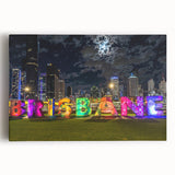 Black and white large art print of Brisbane skyline on stretched canvas, suitable for kitchen wall art.