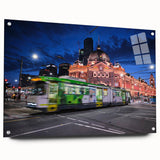 Acrylic print of a large abstract depiction of Melbourne, using a mix of vibrant and muted colors.