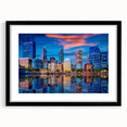 Extra large abstract art print depicting a colorful, textured Perth scenery on a black framed canvas.