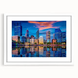 Extra large wall art featuring an abstract textured print of Perth scenery in muted earth tones, framed in white.