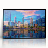 Large abstract wall art depicting Perth, Australia, in muted earth tones on a framed acrylic.