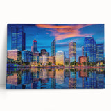 Black and white photo of Perth skyline on large stretched canvas, ideal for kitchen wall art or bedroom decor.