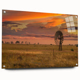 Large abstract wall art of Queensland scenery in vibrant colors on acrylic glass, ideal for bedroom or dining room decor.