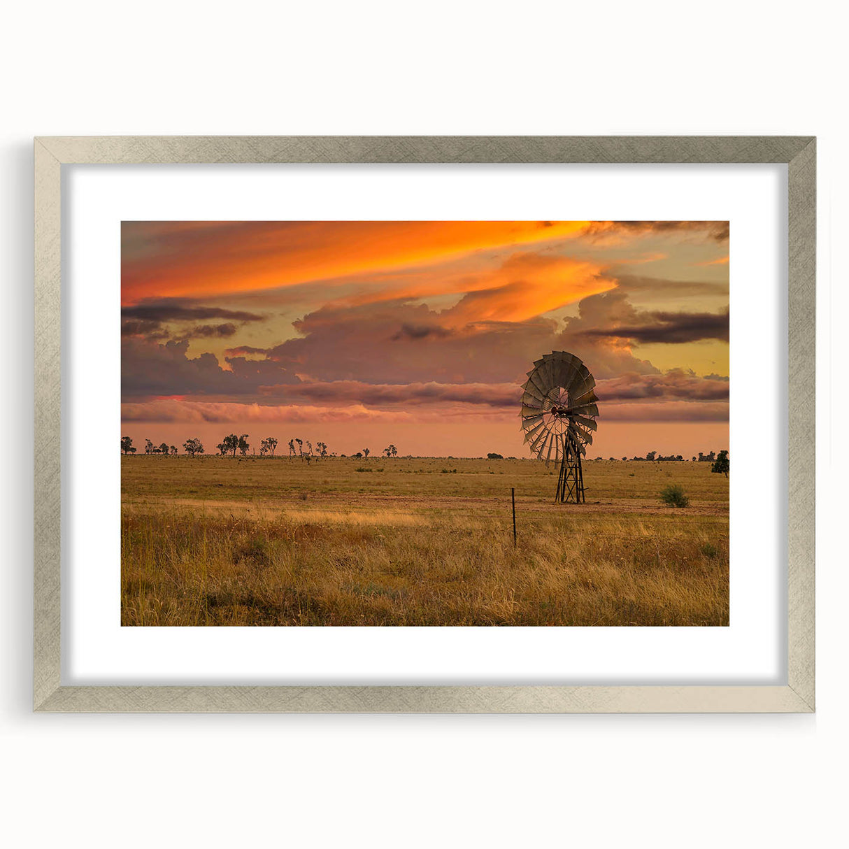 Extra large abstract art print of Queensland scenery in textured silver frame, ideal for living room decor.