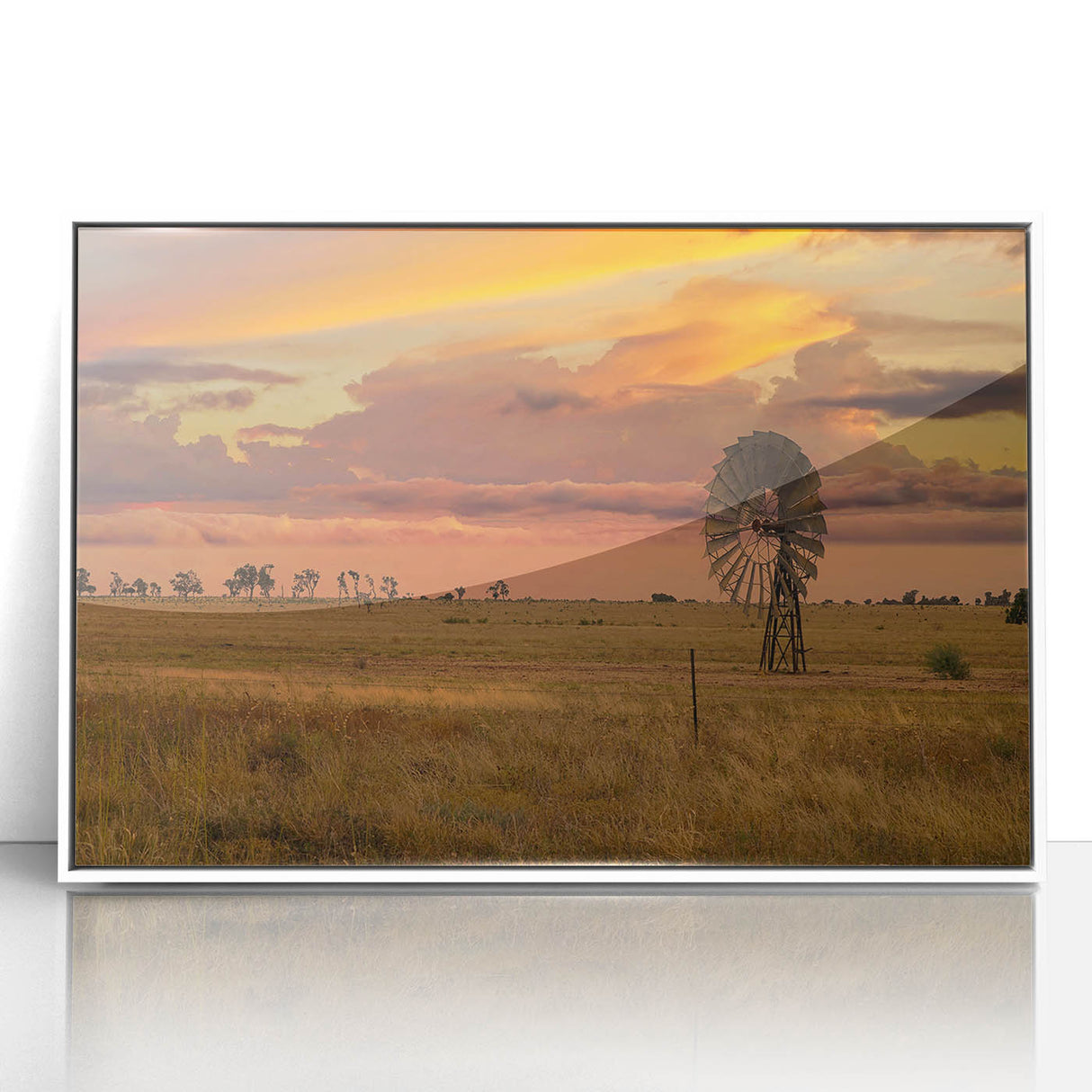 Large art print of Queensland scenery in muted colors on white-framed acrylic, ideal for modern art wall decor.