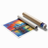 Extra large rolled print of Sydney scenery with vibrant floral art, ideal for classy bathroom wall art.