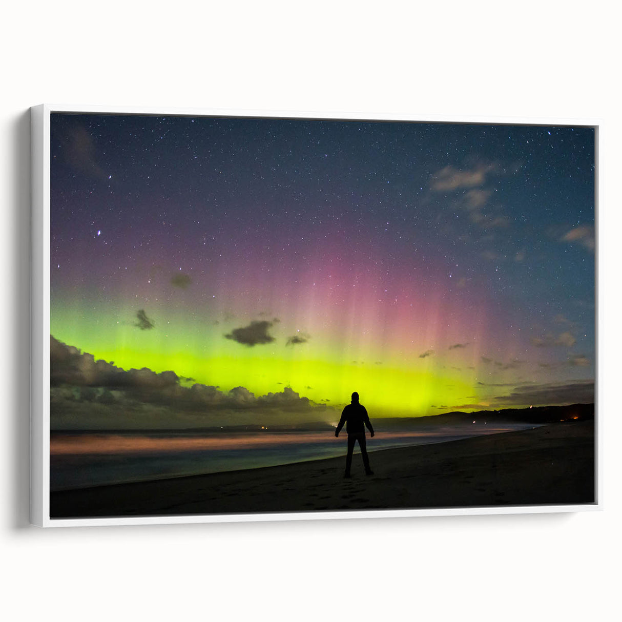 Framed canvas depicting a vintage-style Tasmanian landscape with vibrant colors.