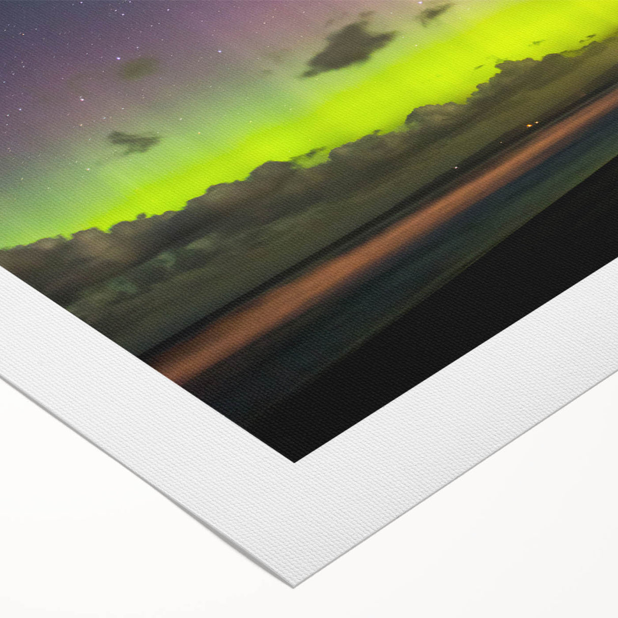 Art deco poster featuring a serene Tasmanian landscape in muted greens and blues on rolled canvas.