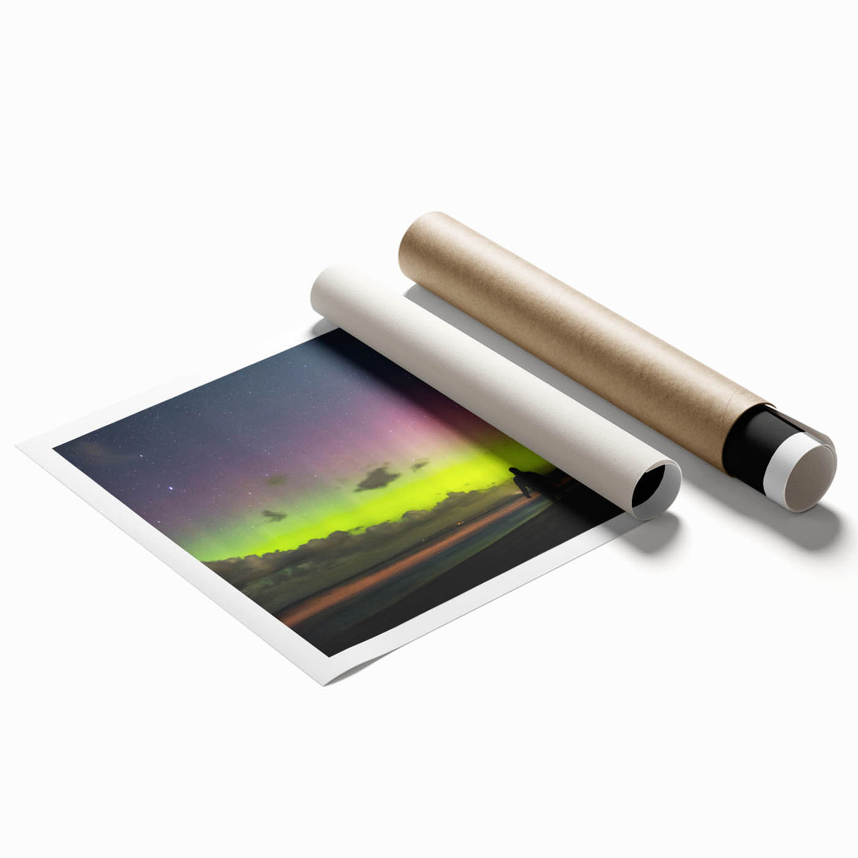Extra large rolled print of Tasmania scenery with lush florals in muted green and blue tones.