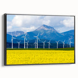 Landscape art painting of Alberta, Canada on framed canvas, featuring colorful scenery with black borders.