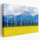 Landscape painting of Alberta, Canada on stretched canvas, featuring vivid green and blue tones.