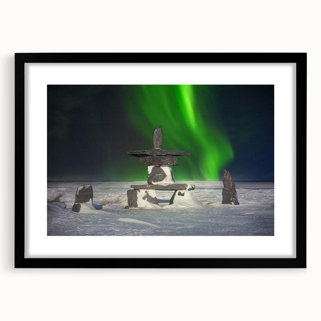 Extra large abstract art print featuring colorful, textured scenery of Manitoba, framed in black.