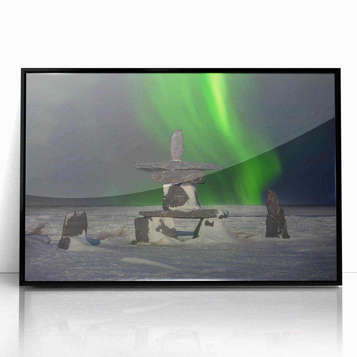 Large abstract wall art depicting a vibrant Manitoba scenery on a black framed acrylic print.