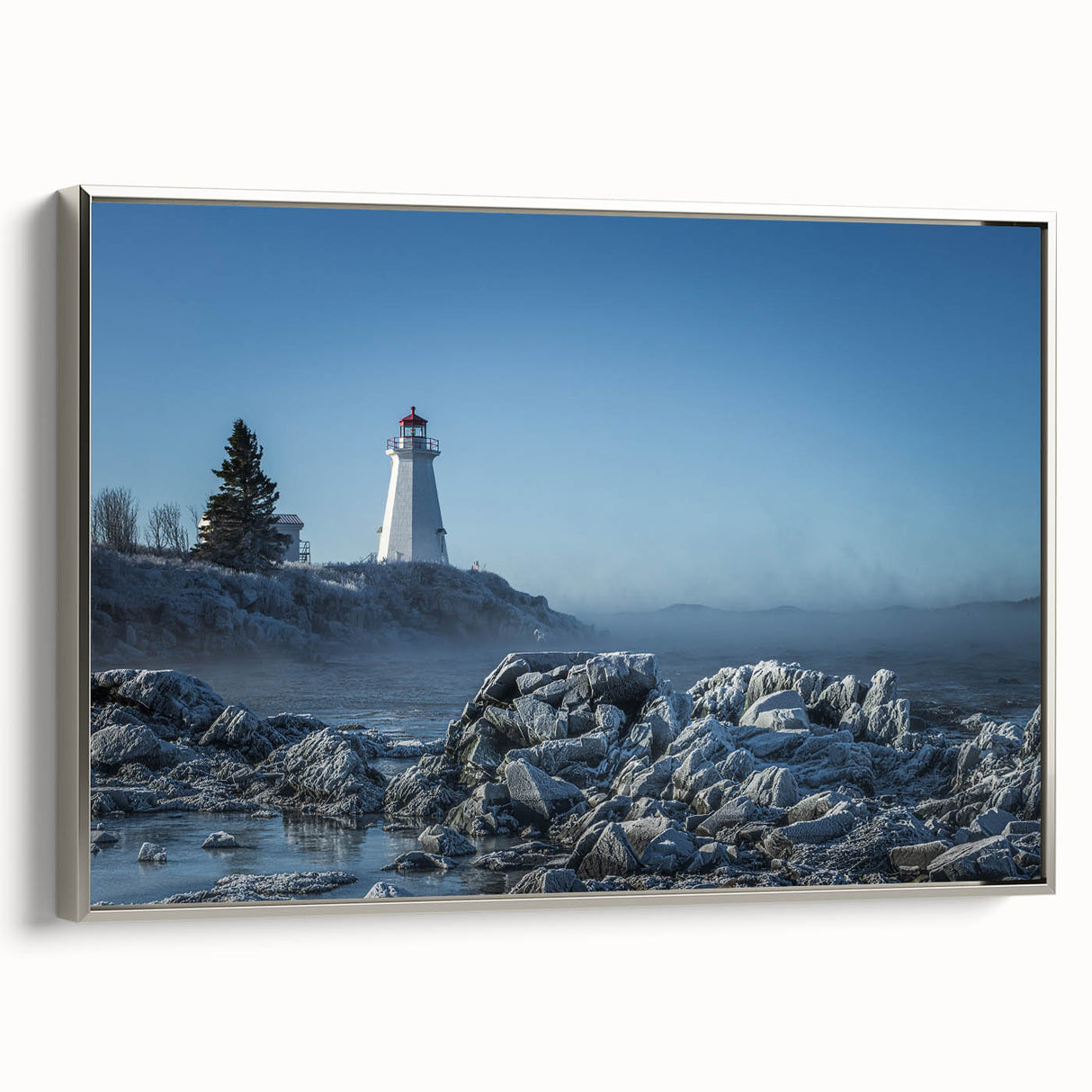 Landscape art painting of New Brunswick scenery on framed canvas.