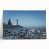 Black and white stretched canvas of New Brunswick scenery, ideal for kitchen wall art or bedroom ambiance.