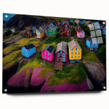 Acrylic print of a large abstract depiction of Newfoundland scenery in muted earth tones.