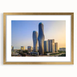 Extra large abstract art print depicting a textured scenery of Ontario, in a gold frame with mat.