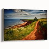 Landscape art painting of Prince Edward, Canada on framed canvas, featuring vibrant colors with a vintage poster style.