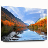 Large abstract wall art depicting a serene Quebec landscape in muted earth tones, printed on acrylic glass.