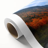 Art Deco poster of Quebec scenery on rolled canvas, featuring muted blues and grays, ideal for nursery wall art.