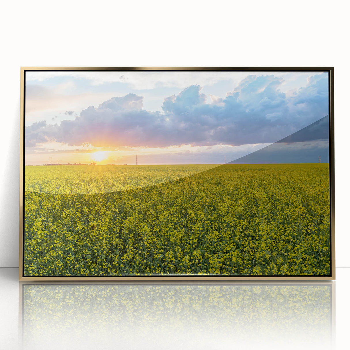 Large art print of a Saskatchewan landscape in muted earth tones on a framed acrylic, suitable for modern art wall decor.