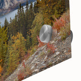 Large abstract wall art of Yukon scenery in muted earth tones on acrylic glass, suitable for dining room ambiance.