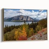 Framed canvas wall art depicting a vintage Yukon landscape in muted gold and black tones, ideal for bedroom decor.