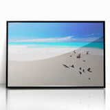 Large abstract wall art featuring a Caribbean scene in vibrant blue and green tones on framed acrylic.