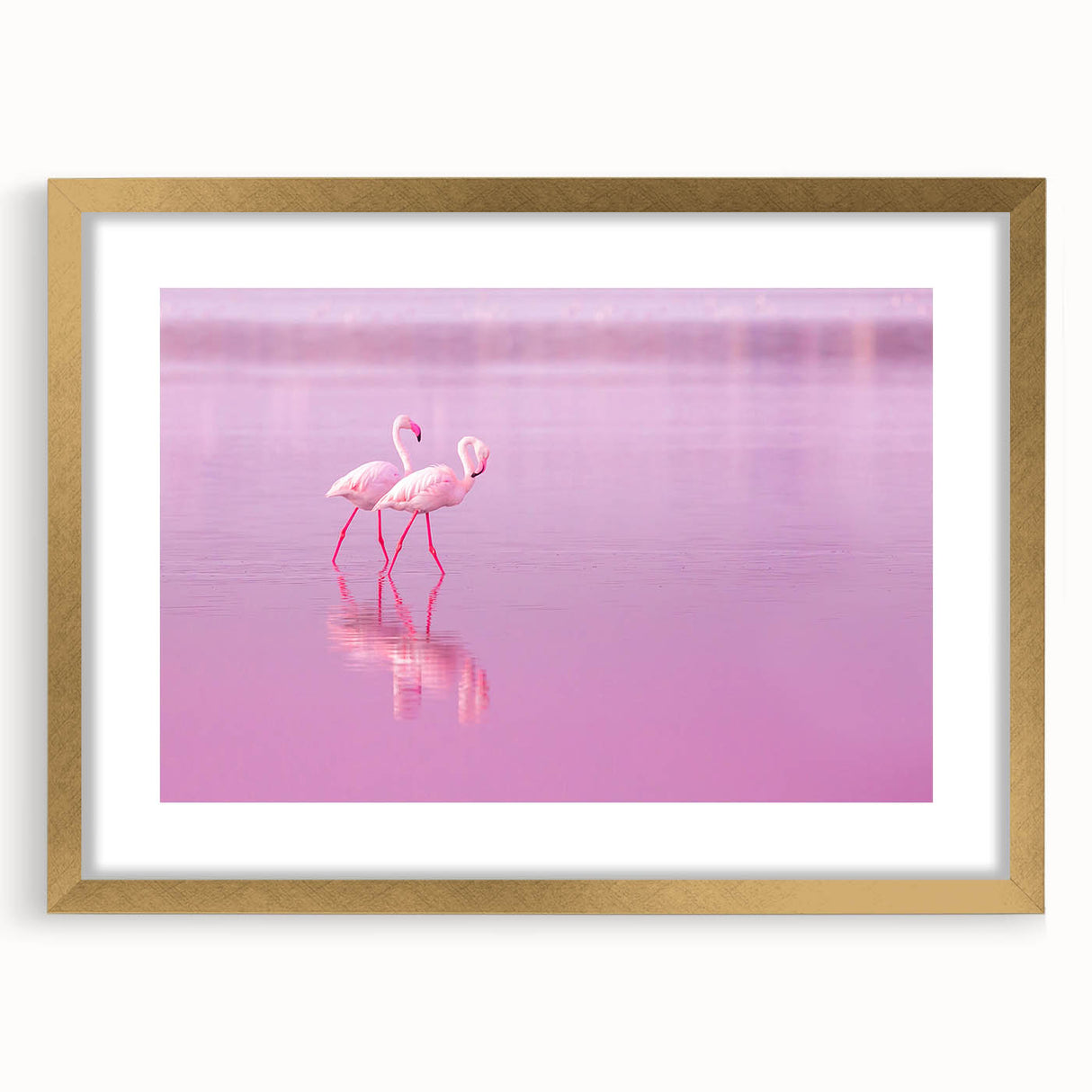 Abstract art print of Caribbean scenery in muted blue and green, framed in gold, suitable for dining room decor.