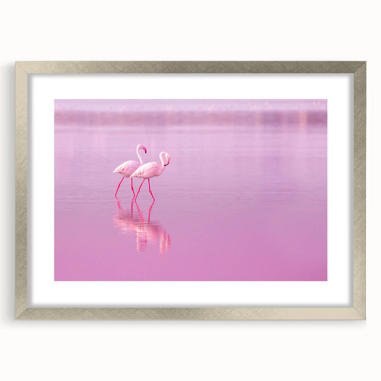 Extra large abstract art print featuring textured, colorful Caribbean scenery, in a silver frame with mat.