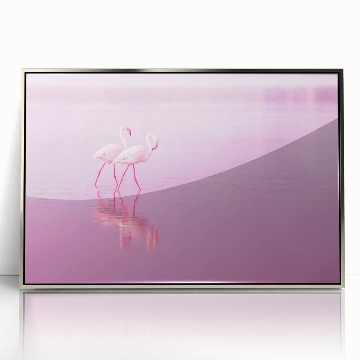 Mid-century modernist style acrylic print of Caribbean Aruba scenery in a silver frame, suitable for modern art wall decor.