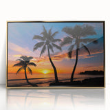 Acrylic print of a Caribbean scenery with vibrant blue and green tones, framed in gold, suitable for modern art wall decor.